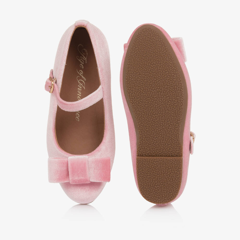 Age of Innocence-Pink Velvet Bow Bar Shoes | Childrensalon Outlet