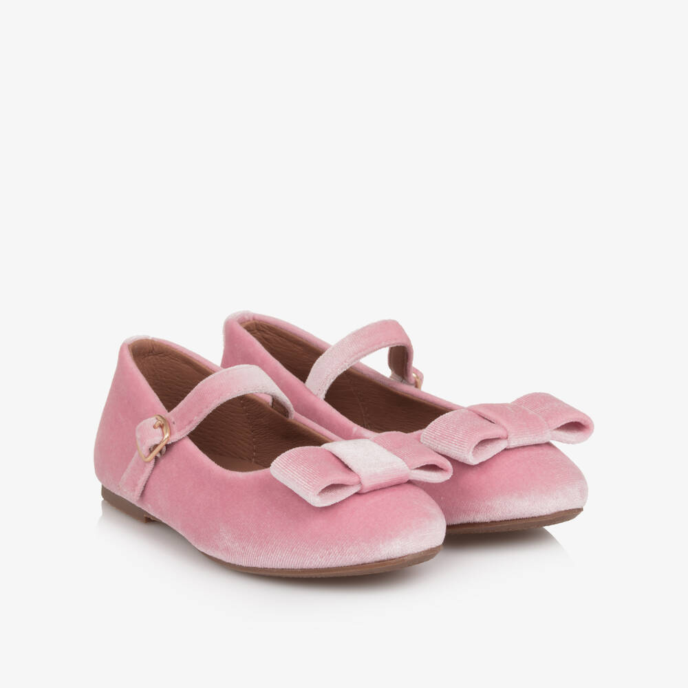 Age of Innocence-Pink Velvet Bow Bar Shoes | Childrensalon Outlet