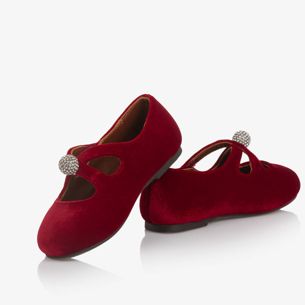 Age of Innocence-Red Velvet Diamante Bar Shoe | Childrensalon Outlet