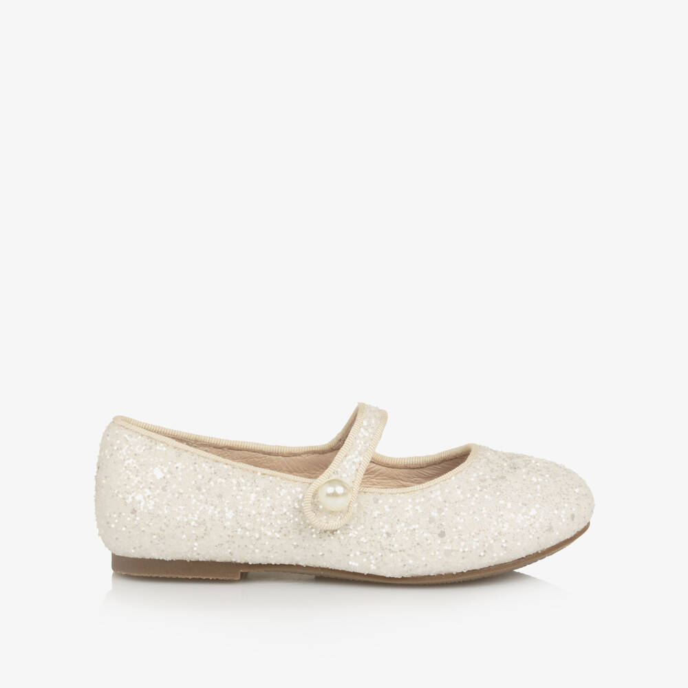 Age of Innocence-White Glitter Pearl Bar Shoes | Childrensalon Outlet