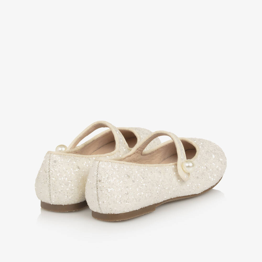 Age of Innocence-White Glitter Pearl Bar Shoes | Childrensalon Outlet