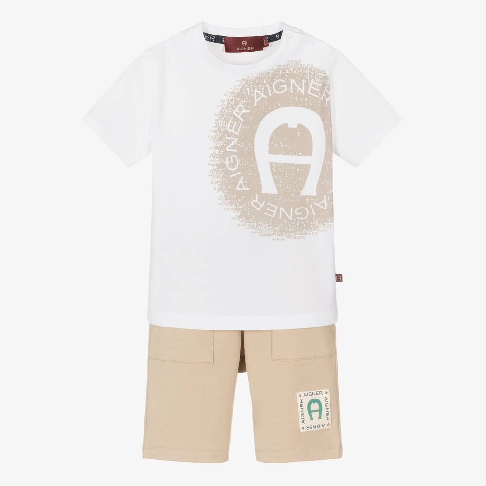 AIGNER-Baby Boys Beige Cotton Jersey Shorts Set | Childrensalon Outlet