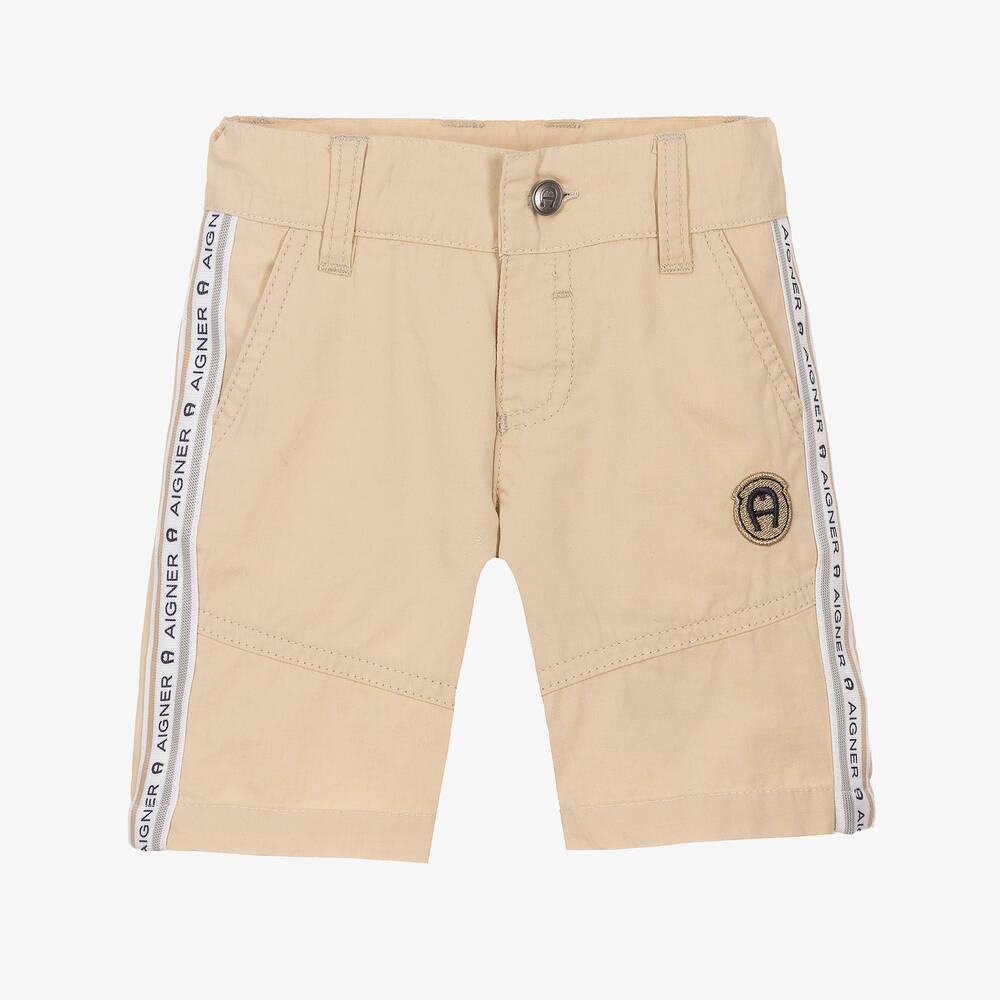 AIGNER - Baby Boys Beige Cotton Logo Shorts | Childrensalon