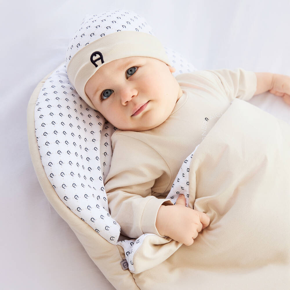 AIGNER-Baby Boys Beige Pima Cotton Padded Nest (74cm) | Childrensalon Outlet