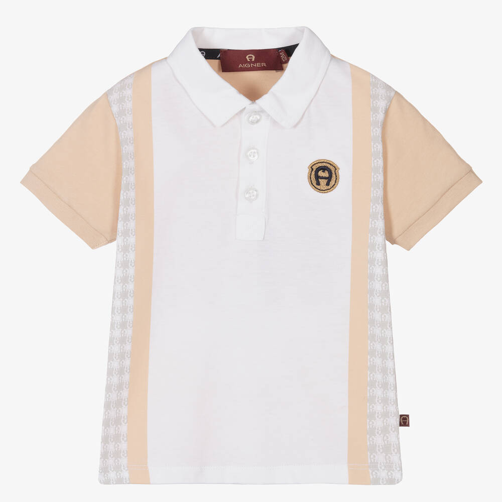 AIGNER - Polo coton beige blanc bébé garçon | Childrensalon