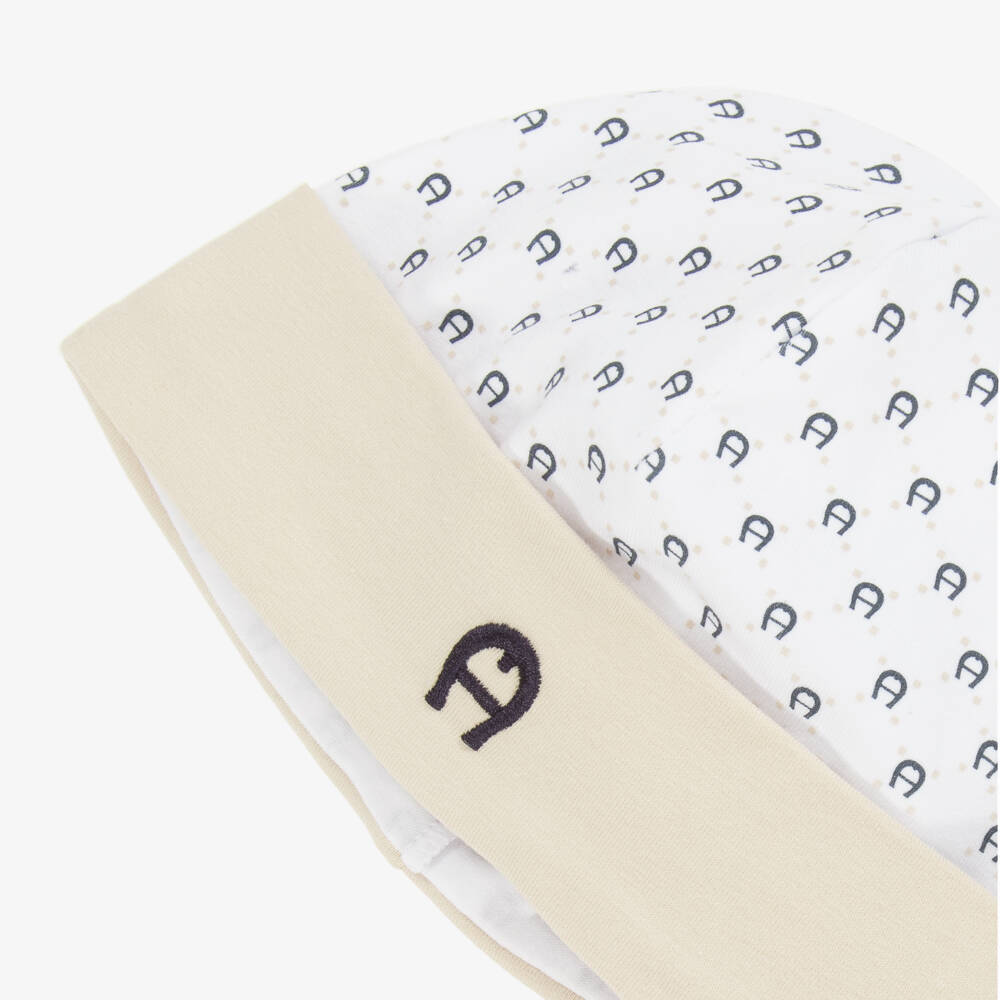 AIGNER-Baby Boys Beige & White Pima Cotton Hat | Childrensalon Outlet