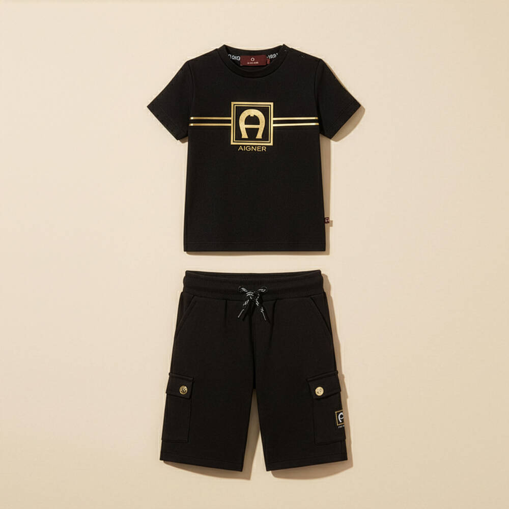 AIGNER-Baby Boys Black Cotton Jersey Cargo Shorts | Childrensalon Outlet