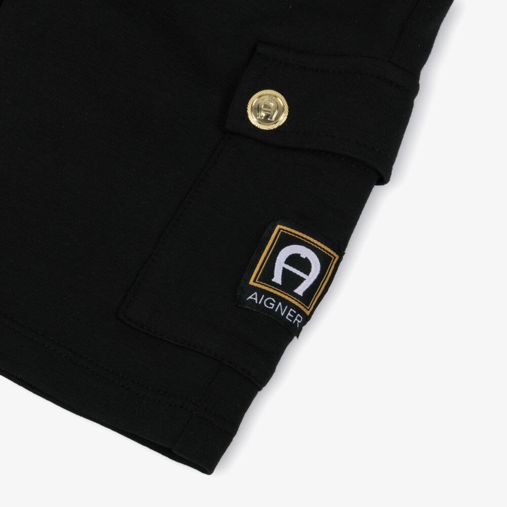 AIGNER-Baby Boys Black Cotton Jersey Cargo Shorts | Childrensalon Outlet