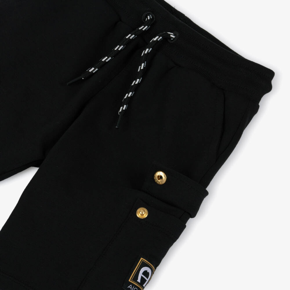 AIGNER-Baby Boys Black Cotton Jersey Cargo Shorts | Childrensalon Outlet
