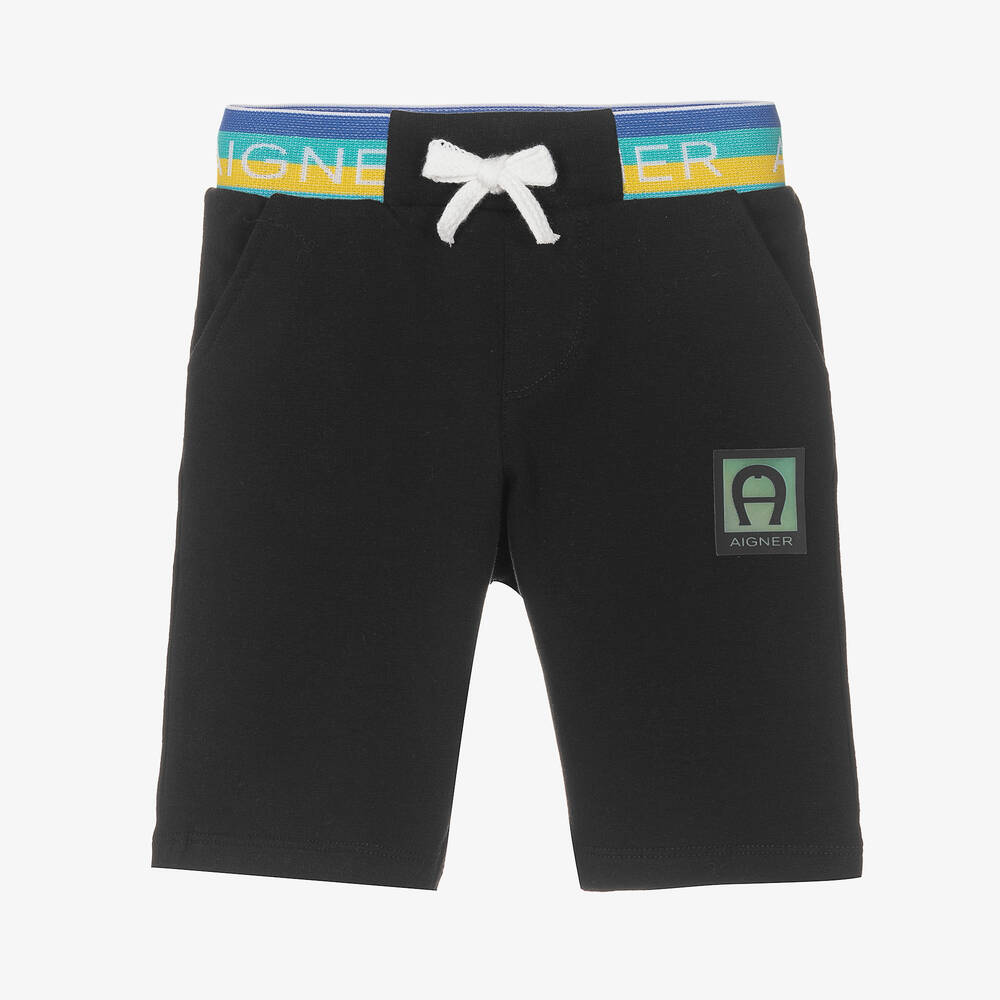 AIGNER - Baby Boys Black Cotton Logo Shorts | Childrensalon