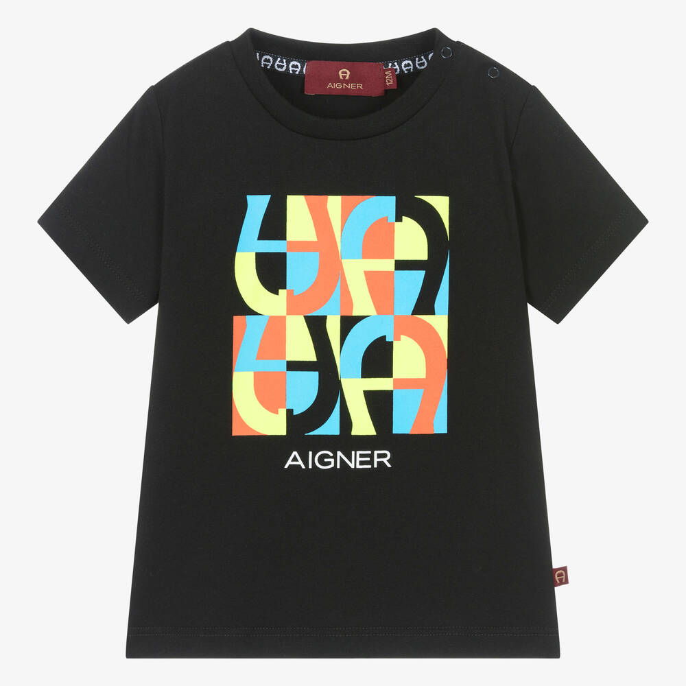 AIGNER-Baby Boys Black Cotton T-Shirt | Childrensalon Outlet