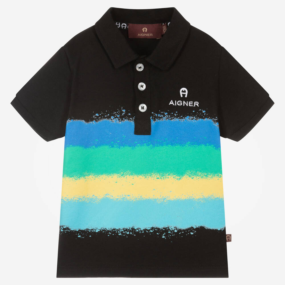 AIGNER - Polo noir bandes de peinture bébé | Childrensalon