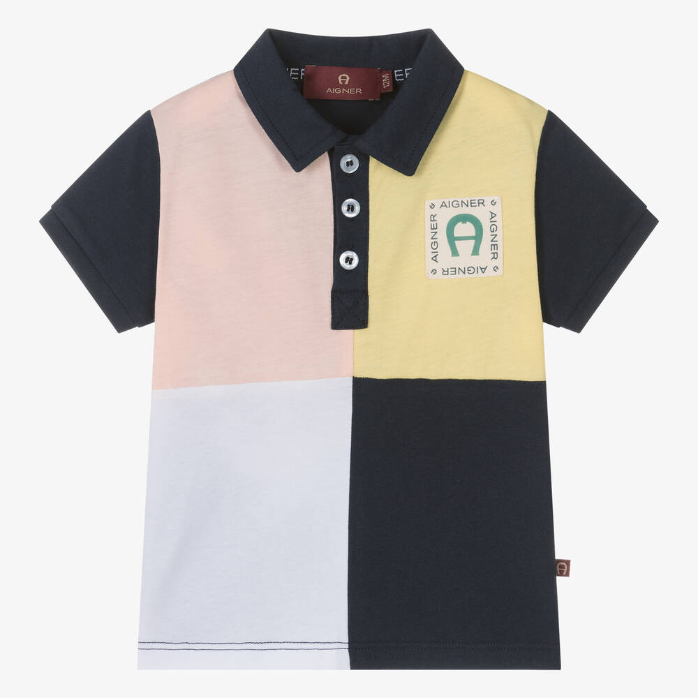 AIGNER-توب بولو أطفال ولادي قطن لون كحلي بألوان بلوك | Childrensalon Outlet