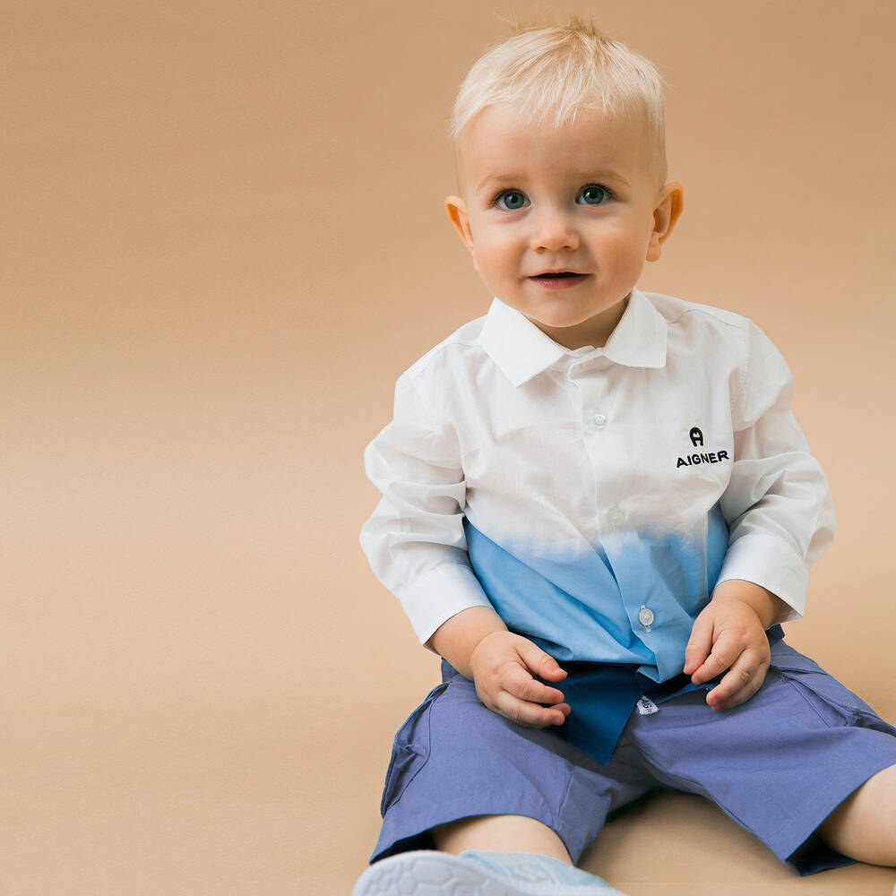AIGNER-Baby Boys Blue Cotton Cargo Shorts | Childrensalon Outlet