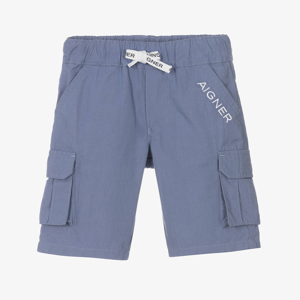 AIGNER - Baby Boys Blue Cotton Cargo Shorts | Childrensalon
