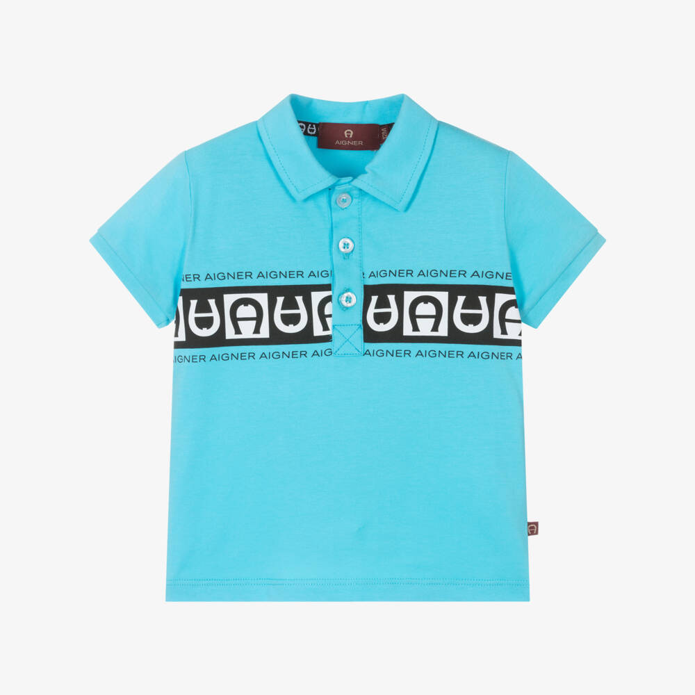 AIGNER-Baby Boys Blue Cotton Jersey Polo Shirt | Childrensalon Outlet