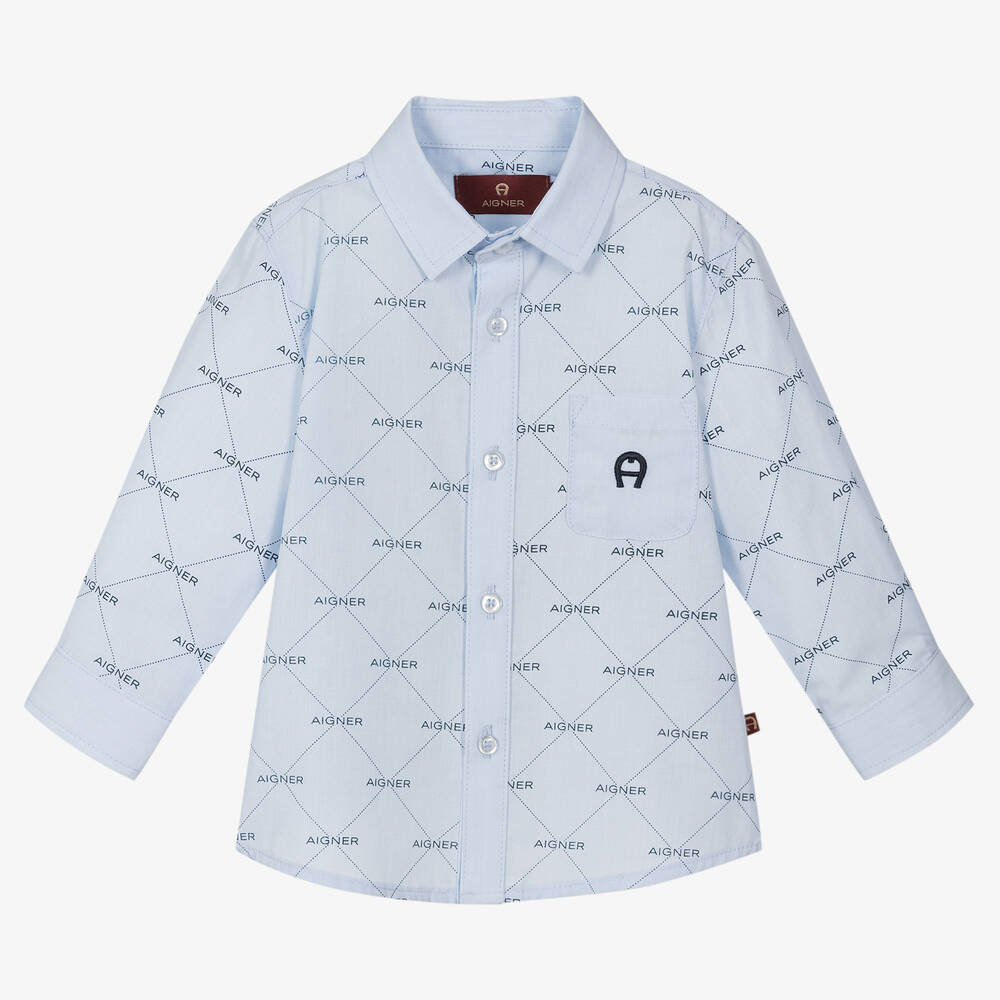 AIGNER - Baby Boys Blue Cotton Logo Shirt | Childrensalon