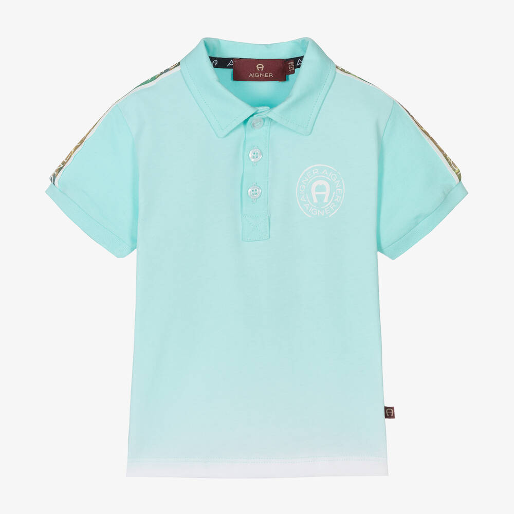 AIGNER - Baby Boys Blue Cotton Polo Shirt | Childrensalon