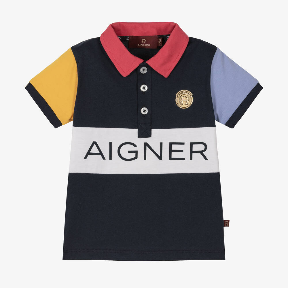AIGNER - Baby Boys Blue Cotton Polo Shirt | Childrensalon