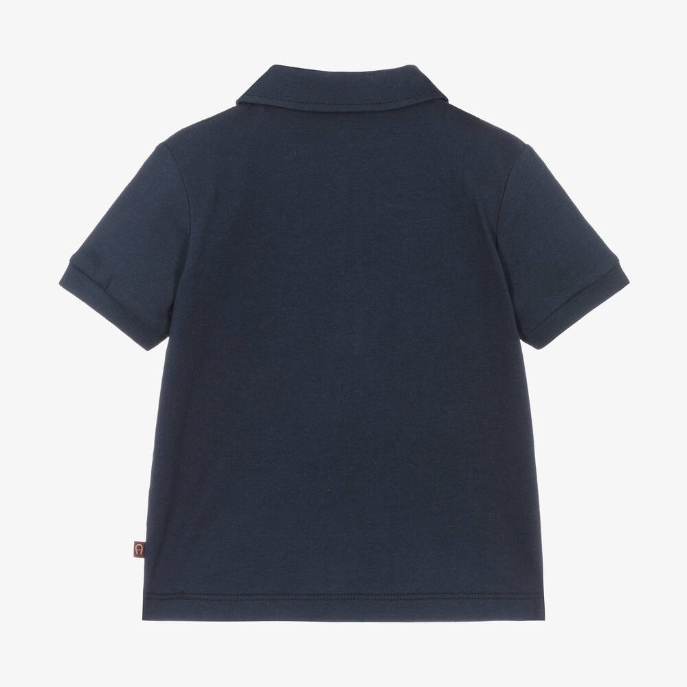 AIGNER-Baby Boys Blue Cotton Polo Shirt | Childrensalon Outlet
