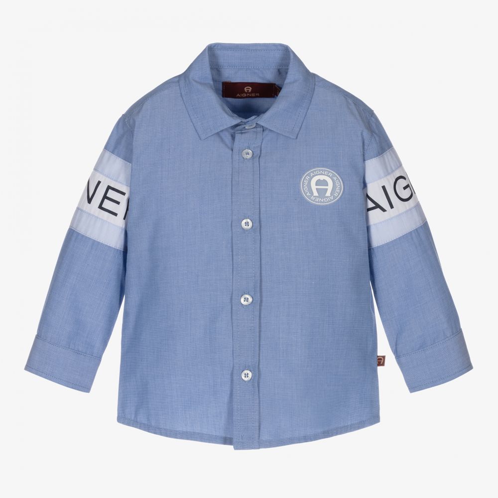 AIGNER - قميص أطفال ولادي قطن بوبلين لون أزرق | Childrensalon