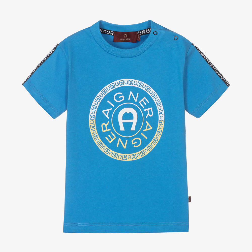 AIGNER - Baby Boys Blue Cotton T-Shirt | Childrensalon