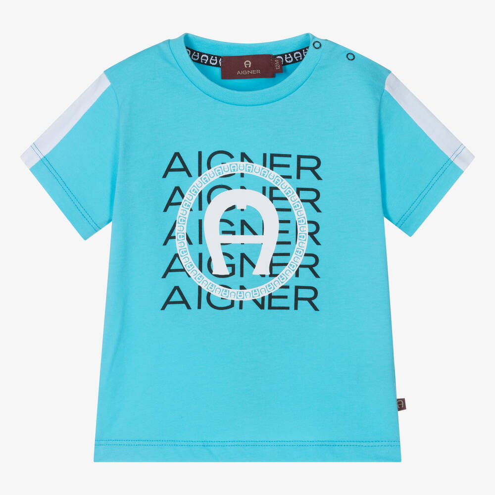 AIGNER-تيشيرت أطفال ولادي قطن لون أزرق | Childrensalon Outlet