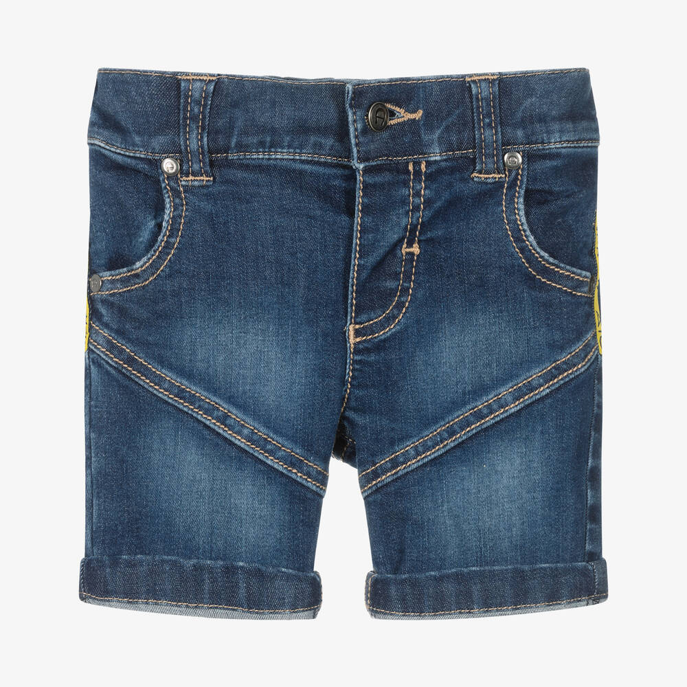 AIGNER - Baby Boys Blue Denim Logo Shorts | Childrensalon