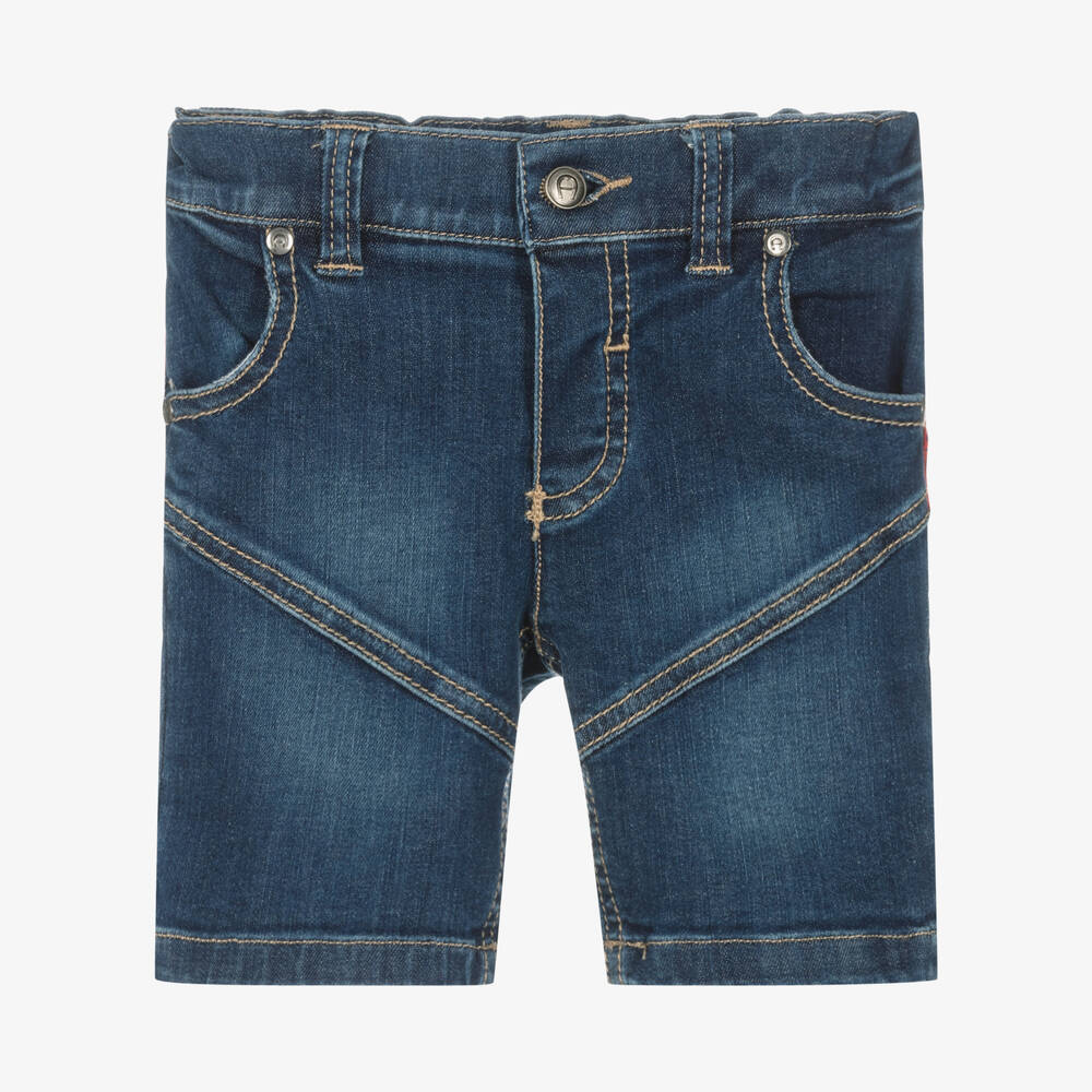 AIGNER - Baby Boys Blue Denim Logo Shorts | Childrensalon