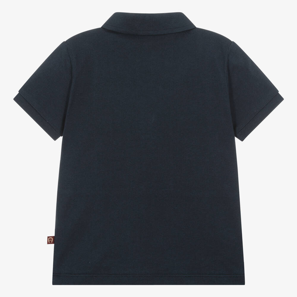AIGNER-Baby Boys Blue & Gold Cotton Polo Shirt | Childrensalon Outlet