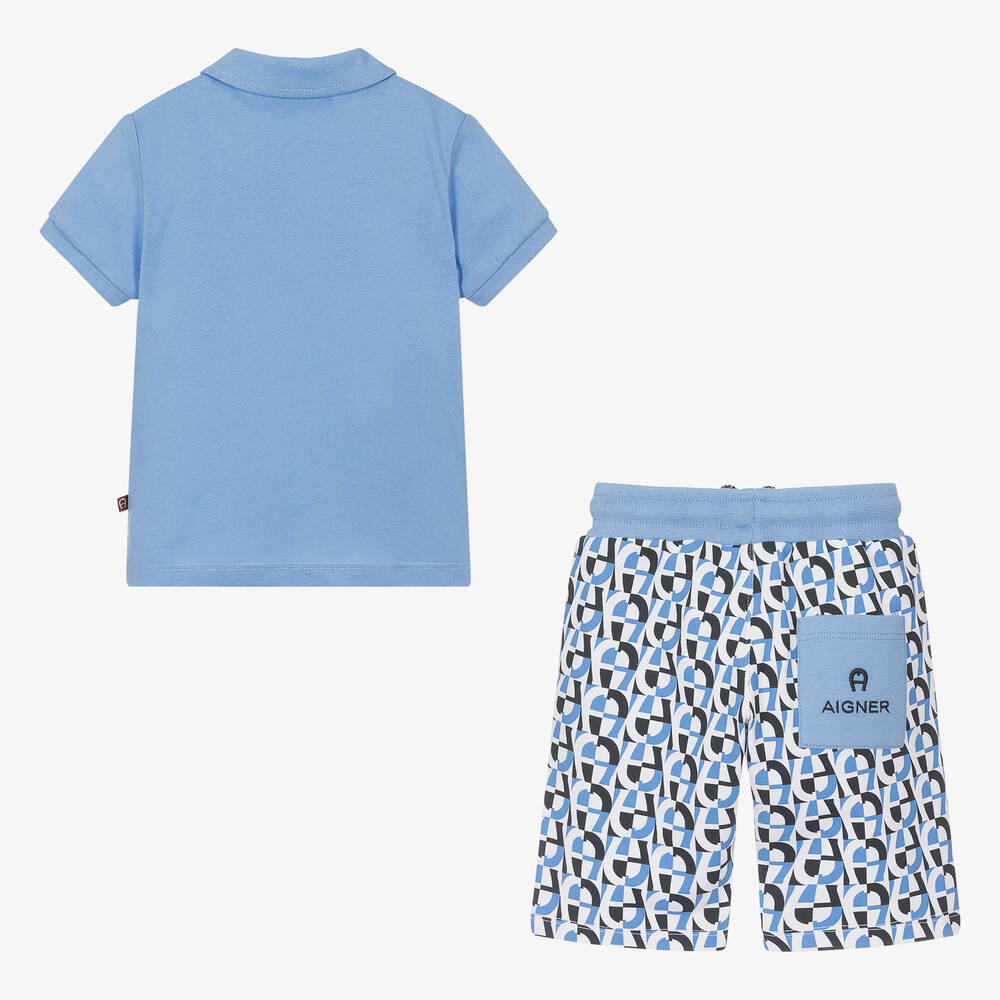 AIGNER-طقم شورت أطفال ولادي قطن لون أزرق | Childrensalon Outlet