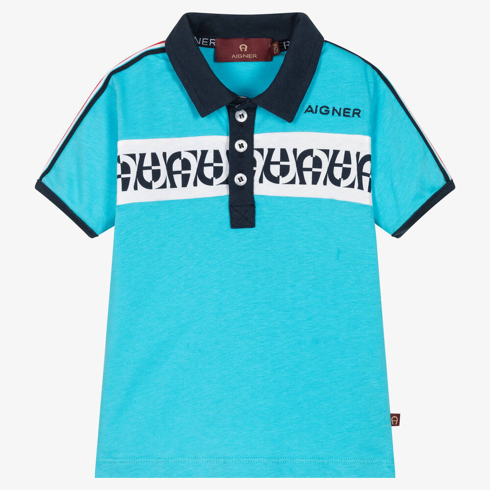 AIGNER - Baby Boys Blue Logo Cotton Polo Shirt | Childrensalon