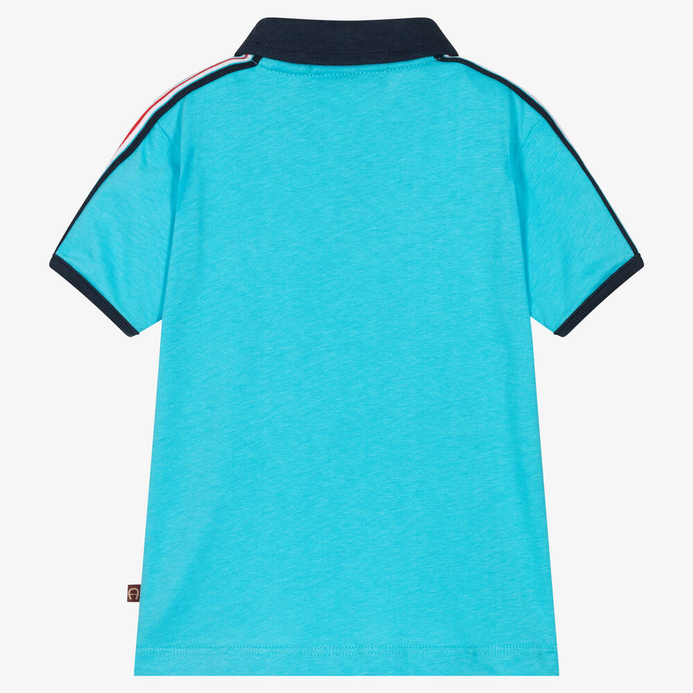 اقنر-Baby Boys Blue Logo Cotton Polo Shirt | Childrensalon Outlet
