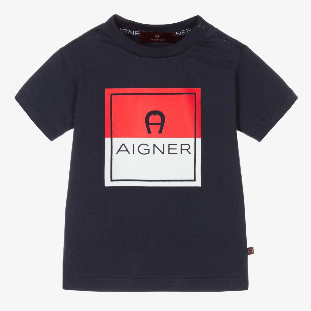 AIGNER - Baby Boys Blue Logo T-Shirt | Childrensalon
