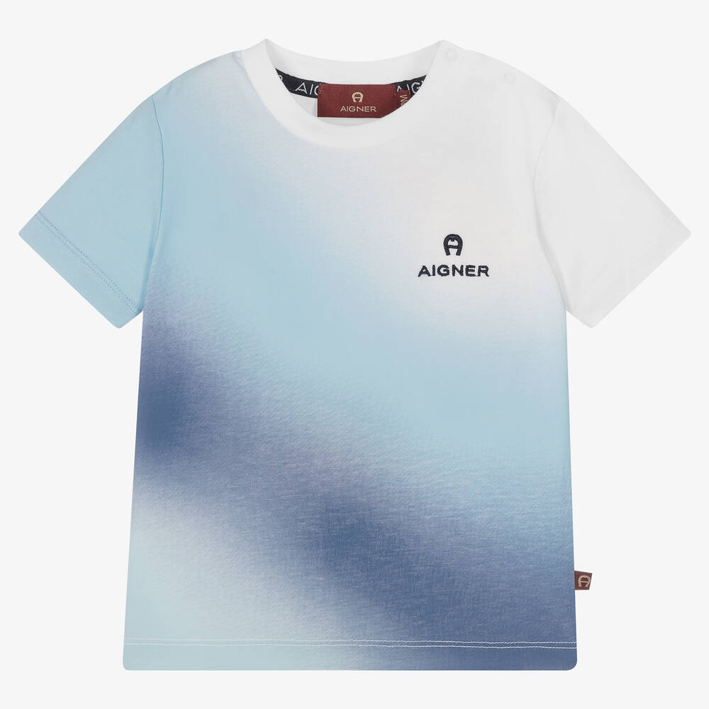 AIGNER - Baby Boys Blue Ombre Cotton Logo T-Shirt | Childrensalon