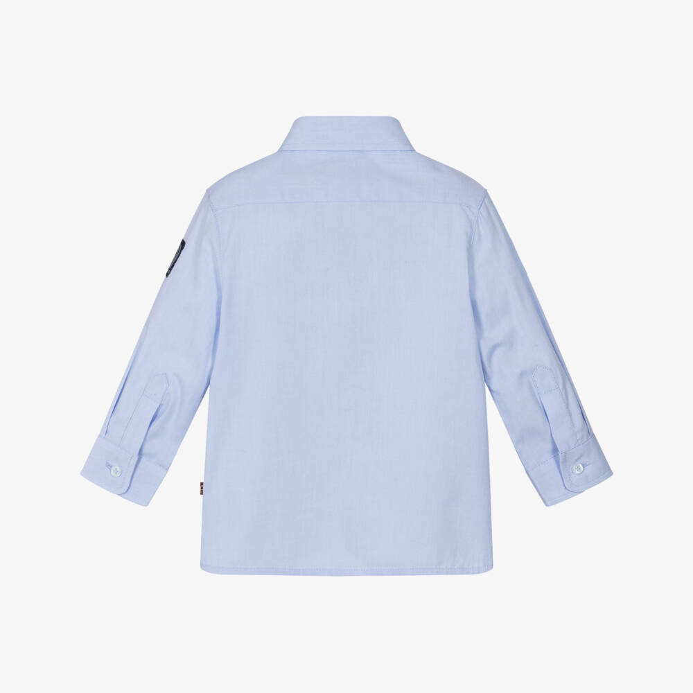 AIGNER-Baby Boys Blue Oxford Cotton Logo Shirt | Childrensalon Outlet