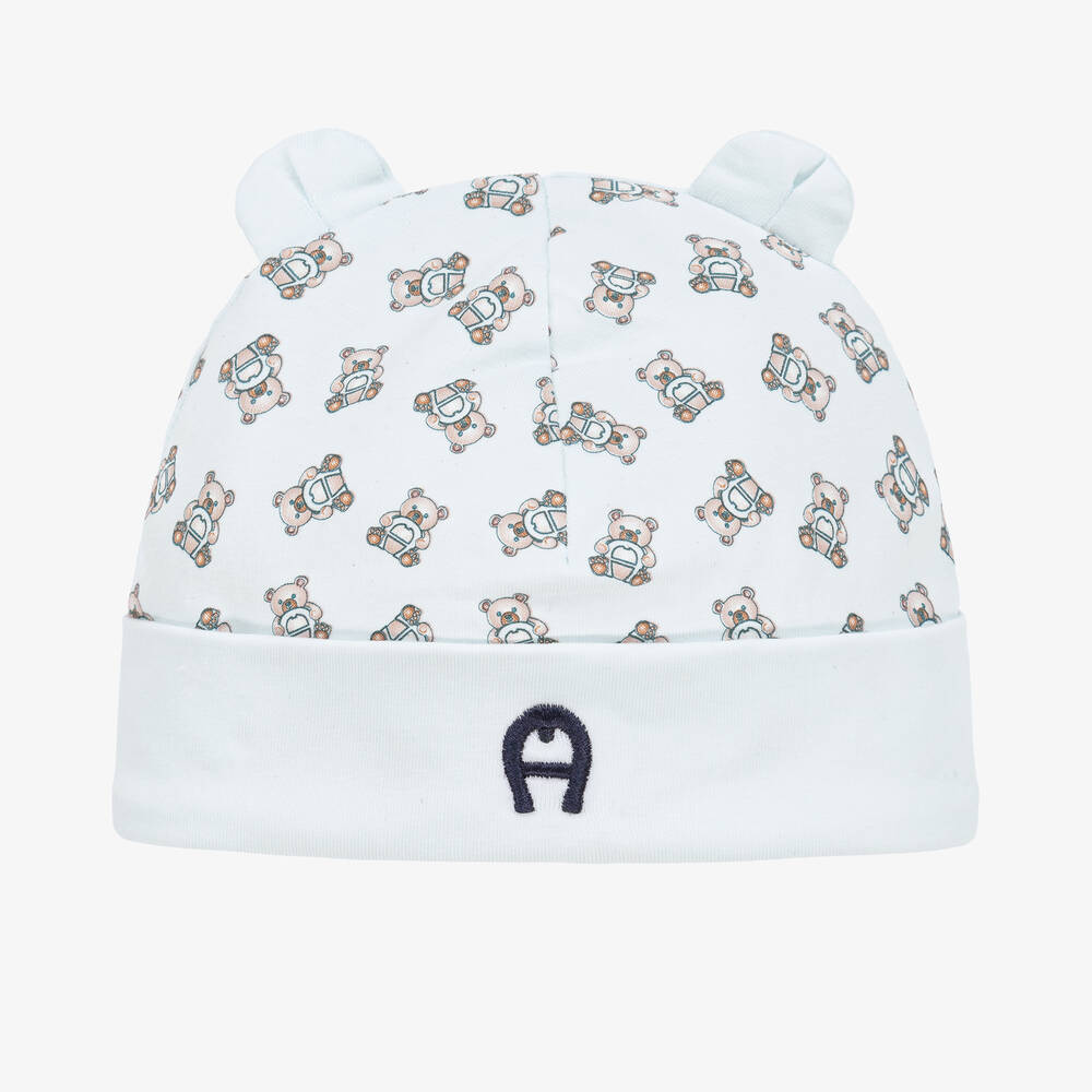 AIGNER - Baby Boys Blue Pima Cotton Bear Hat | Childrensalon