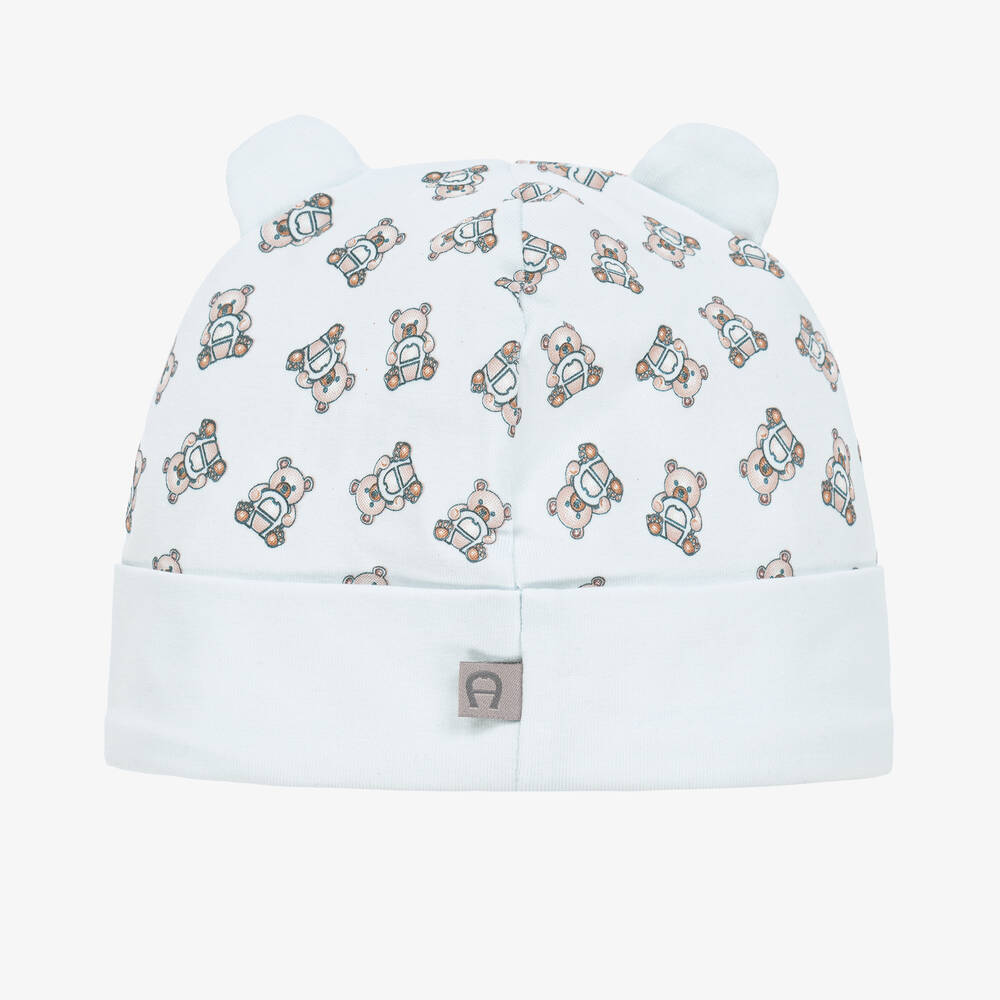 AIGNER-Baby Boys Blue Pima Cotton Bear Hat | Childrensalon Outlet