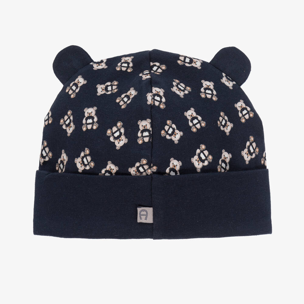 AIGNER-Baby Boys Blue Pima Cotton Bear Hat | Childrensalon Outlet