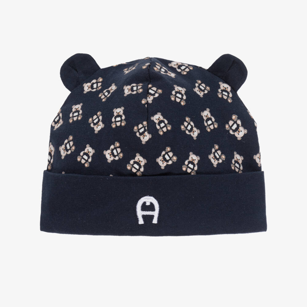 AIGNER-Baby Boys Blue Pima Cotton Bear Hat | Childrensalon Outlet
