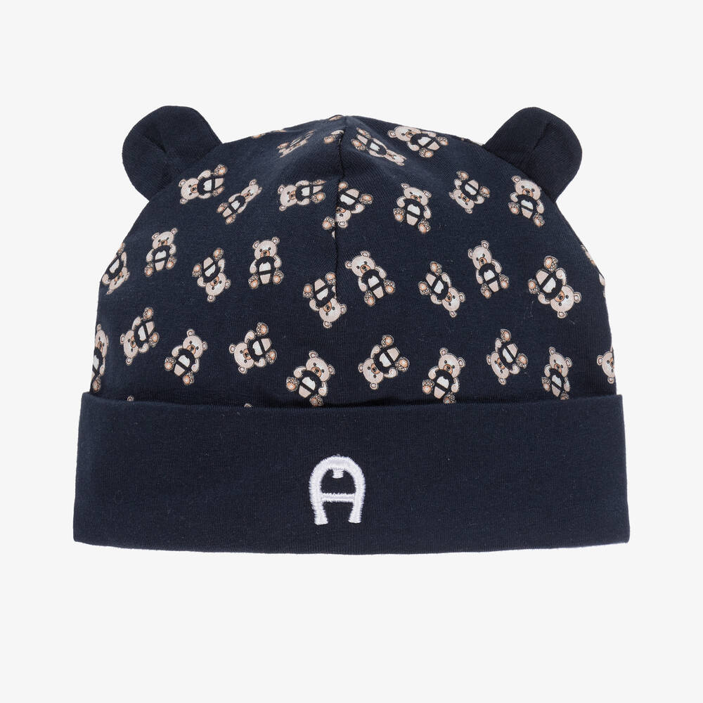 AIGNER - Bonnet bleu en coton Pima ours bébé garçon | Childrensalon