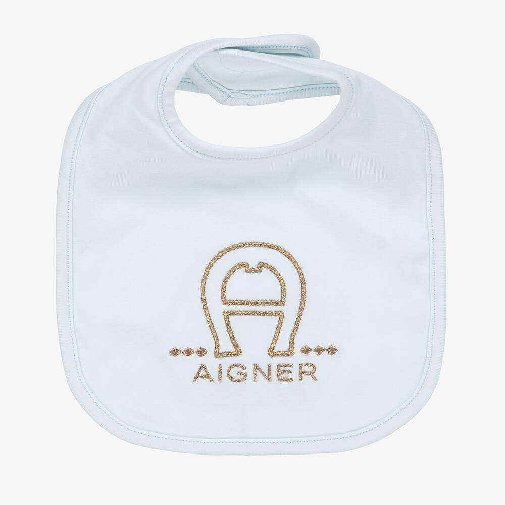 AIGNER - Голубой слюнявчик из хлопка пима для малышей | Childrensalon