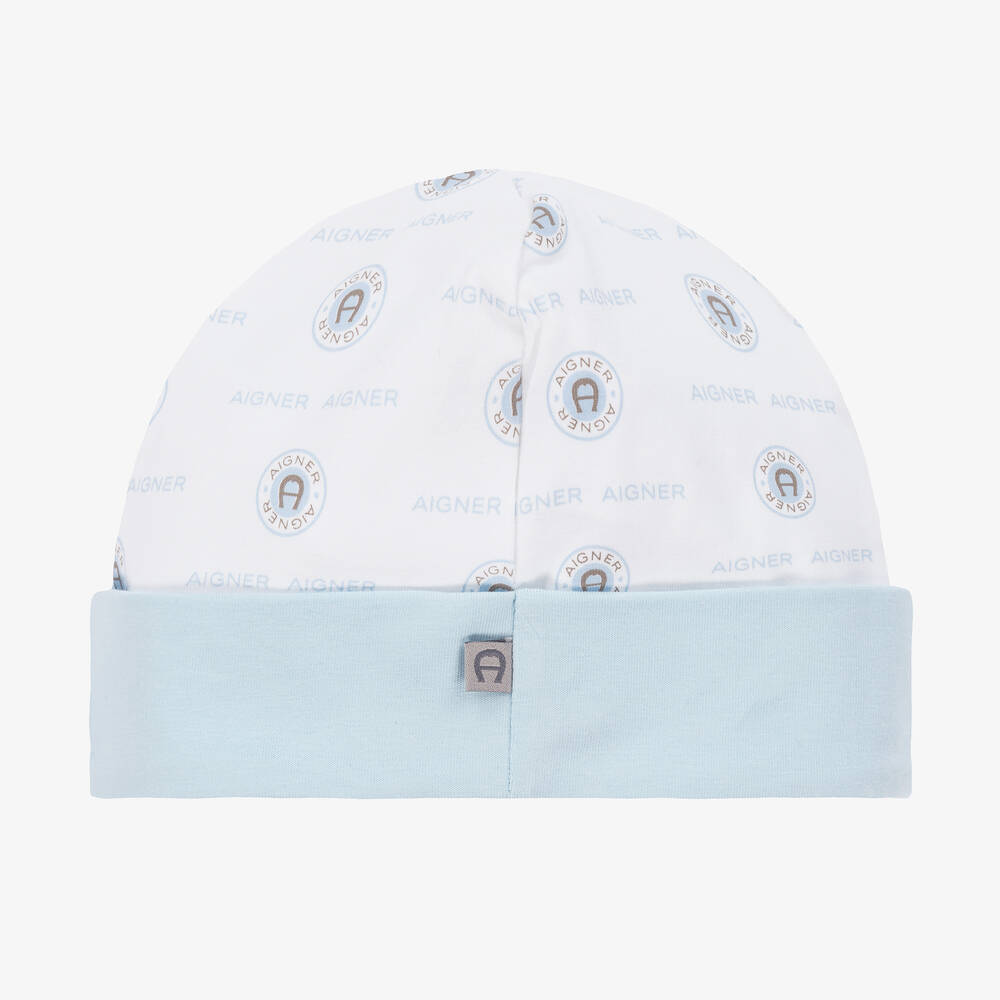 AIGNER-Baby Boys Blue & White Pima Cotton Hat  | Childrensalon Outlet