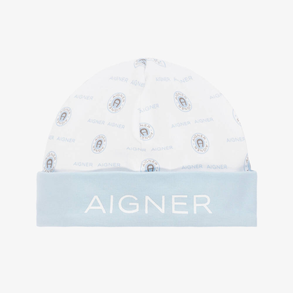 AIGNER-Baby Boys Blue & White Pima Cotton Hat  | Childrensalon Outlet