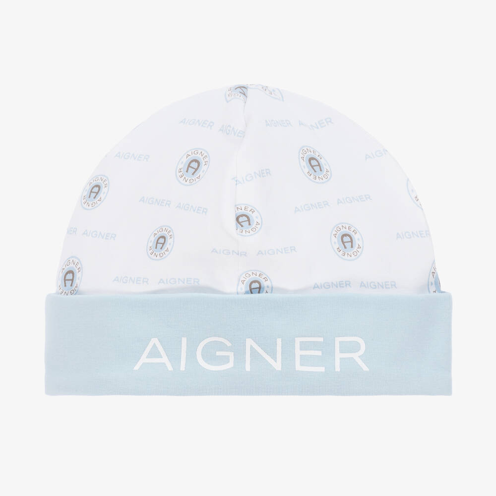 AIGNER - Baby Boys Blue & White Pima Cotton Hat  | Childrensalon
