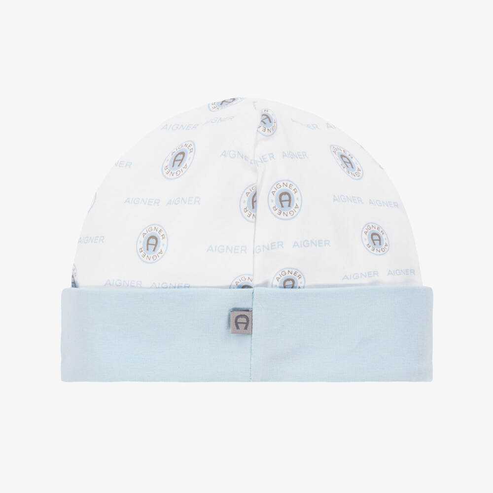 AIGNER-Baby Boys Blue & White Pima Cotton Hat | Childrensalon Outlet