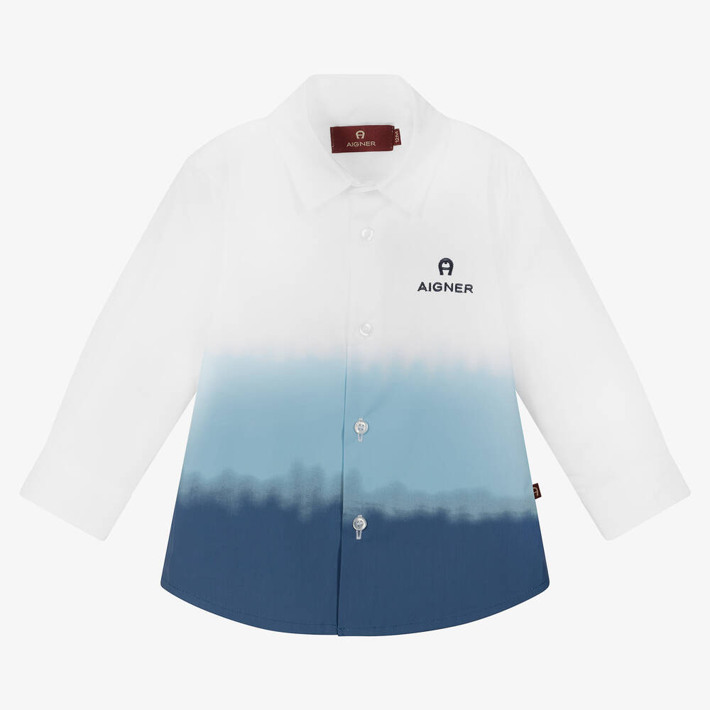 AIGNER - Chemise bleue et blanche bébé | Childrensalon