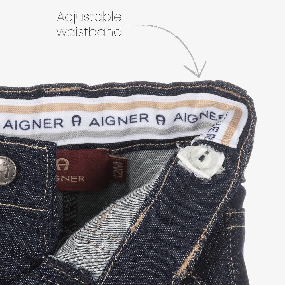 AIGNER-شورت أطفال ولادي قطن دنيم لون أزرق داكن | Childrensalon Outlet
