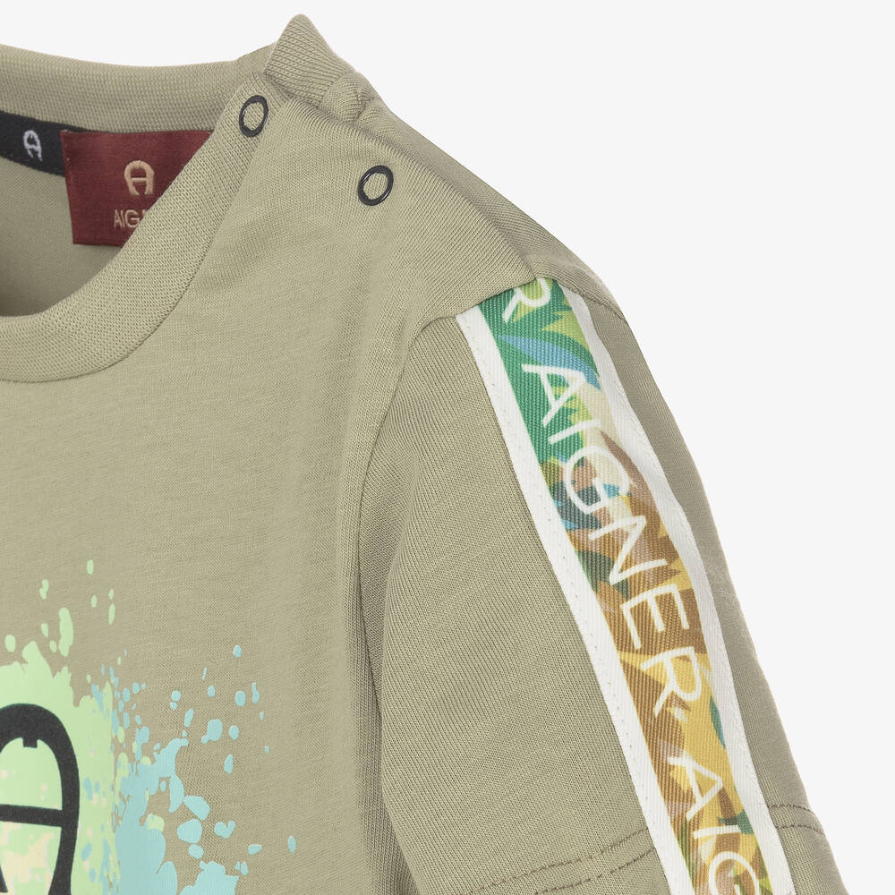 AIGNER-Baby Boys Green Paint Splash T-Shirt | Childrensalon Outlet