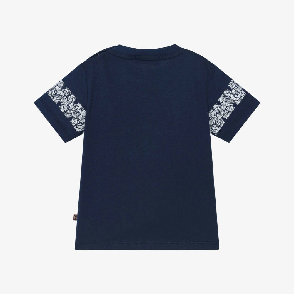 AIGNER-Baby Boys Navy Blue Cotton Jersey Embroidered Logo T-Shirt | Childrensalon Outlet